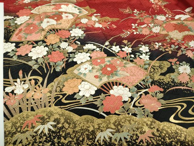 平和屋着物●豪華振袖　雲取り扇面花文　暈し染め　金彩　鈴乃屋扱い　正絹　逸品　DABH9166ps
