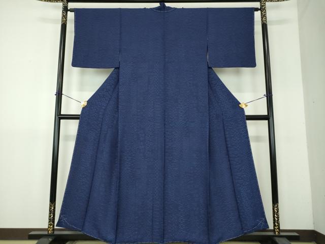 平和屋着物●上質なお召　藍　名物裂花文　笹蔓緞子　正絹　逸品　未使用　DABH9173ps