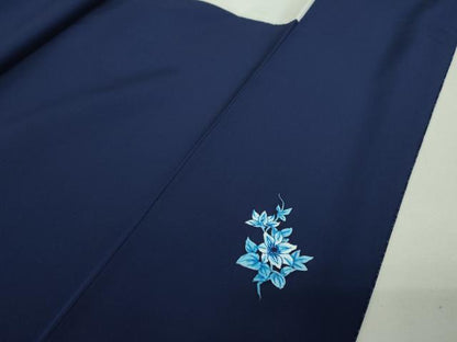平和屋着物●上質なお召　藍　名物裂花文　笹蔓緞子　正絹　逸品　未使用　DABH9173ps