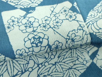平和屋着物●上質な小紋 型染 藍 色紙花文 正絹 逸品 未使用 DABH9176ps