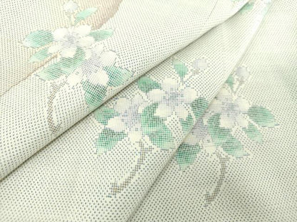平和屋着物●訪問着　白大島　9マルキ　枝花文　正絹　逸品　DABH9180ps