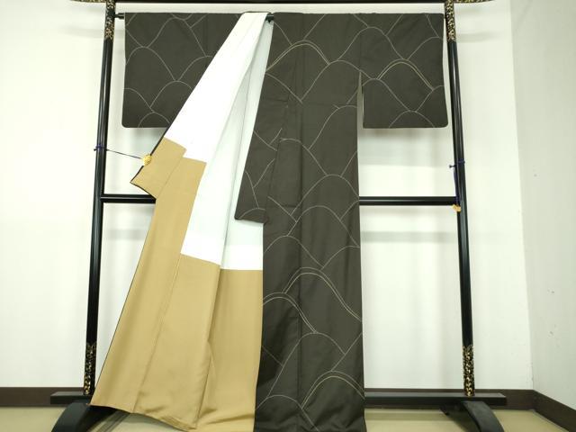 平和屋着物●本場大島紬　訪問着　刺し子　総刺繍　重ね山文　正絹　逸品　DABH9186ps