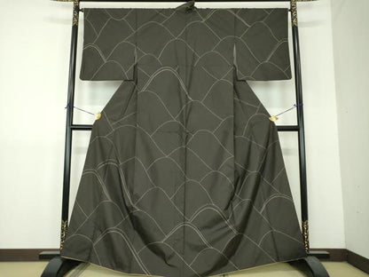 平和屋着物●本場大島紬　訪問着　刺し子　総刺繍　重ね山文　正絹　逸品　DABH9186ps