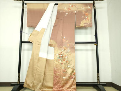 平和屋着物●訪問着　作家物　駒刺繍　扇面花文　暈し染め　金彩　正絹　逸品　未使用　DABH9187ps