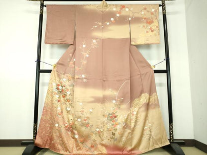 平和屋着物●訪問着　作家物　駒刺繍　扇面花文　暈し染め　金彩　正絹　逸品　未使用　DABH9187ps