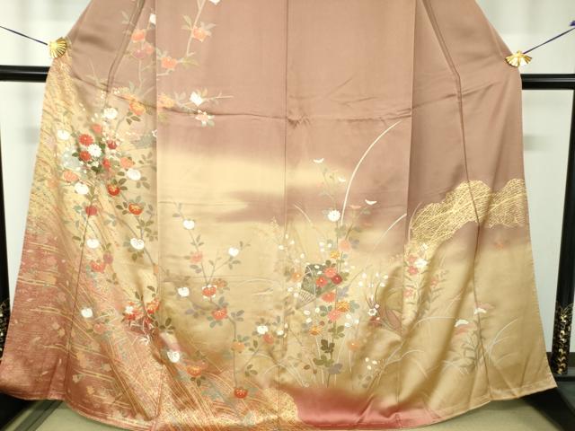 平和屋着物●訪問着　作家物　駒刺繍　扇面花文　暈し染め　金彩　正絹　逸品　未使用　DABH9187ps