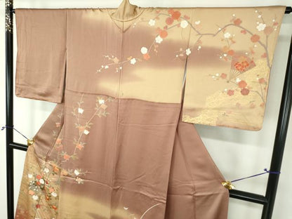 平和屋着物●訪問着　作家物　駒刺繍　扇面花文　暈し染め　金彩　正絹　逸品　未使用　DABH9187ps