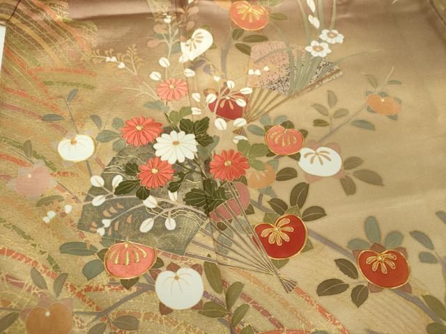 平和屋着物●訪問着　作家物　駒刺繍　扇面花文　暈し染め　金彩　正絹　逸品　未使用　DABH9187ps