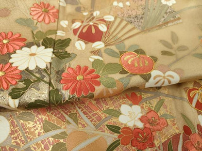 平和屋着物●訪問着　作家物　駒刺繍　扇面花文　暈し染め　金彩　正絹　逸品　未使用　DABH9187ps