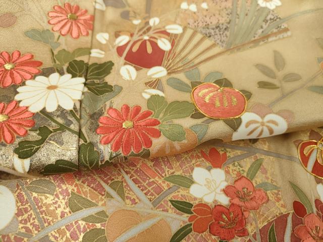 平和屋着物●訪問着　作家物　駒刺繍　扇面花文　暈し染め　金彩　正絹　逸品　未使用　DABH9187ps