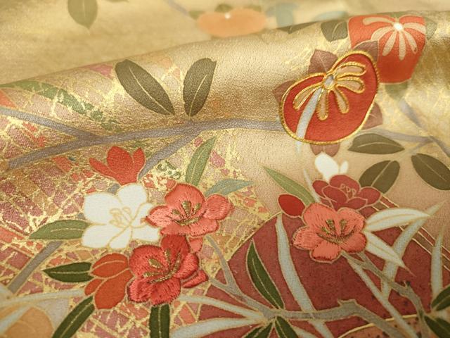 平和屋着物●訪問着　作家物　駒刺繍　扇面花文　暈し染め　金彩　正絹　逸品　未使用　DABH9187ps