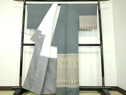 平和屋着物●訪問着　お召地　孔雀更紗花文　正絹　逸品　DABH9191ps