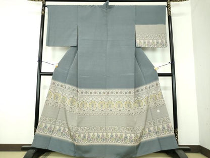 平和屋着物●訪問着　お召地　孔雀更紗花文　正絹　逸品　DABH9191ps
