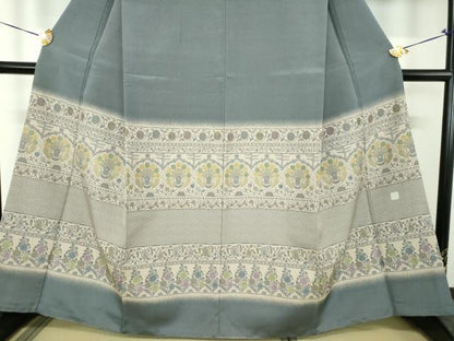 平和屋着物●訪問着　お召地　孔雀更紗花文　正絹　逸品　DABH9191ps