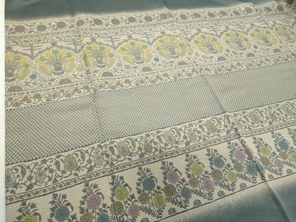 平和屋着物●訪問着　お召地　孔雀更紗花文　正絹　逸品　DABH9191ps