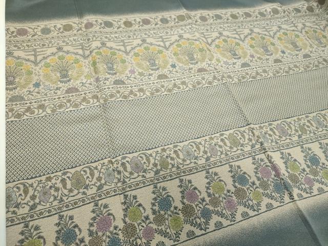 平和屋着物●訪問着　お召地　孔雀更紗花文　正絹　逸品　DABH9191ps