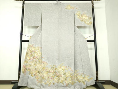 平和屋着物●訪問着　刺繍　蔦の葉花文　金彩　正絹　逸品　DABH9192ps