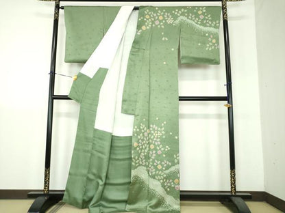 平和屋着物●訪問着　総絞り　草花文　正絹　逸品　DABH9194ps