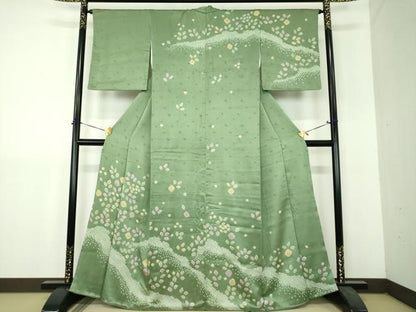 平和屋着物●訪問着　総絞り　草花文　正絹　逸品　DABH9194ps