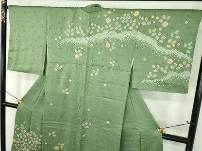 平和屋着物●訪問着　総絞り　草花文　正絹　逸品　DABH9194ps