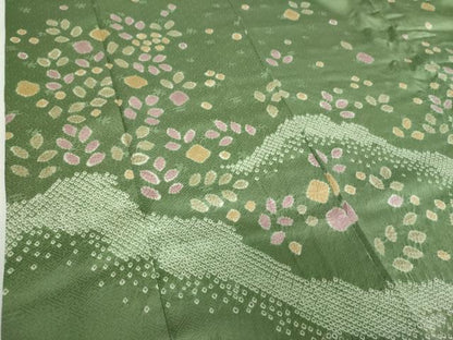 平和屋着物●訪問着　総絞り　草花文　正絹　逸品　DABH9194ps
