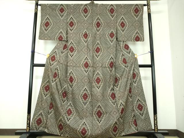 平和屋着物●本場大島紬　龍郷絣　花菱文　正絹　逸品　DABH9199ps
