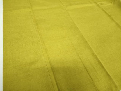 平和屋着物●上質な紬　色無地　鶸色　正絹　逸品　DABH9204ps