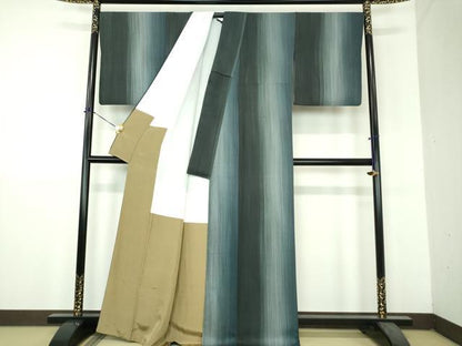平和屋着物●上質な小紋　縞　暈し染め　正絹　逸品　DABH9209ps