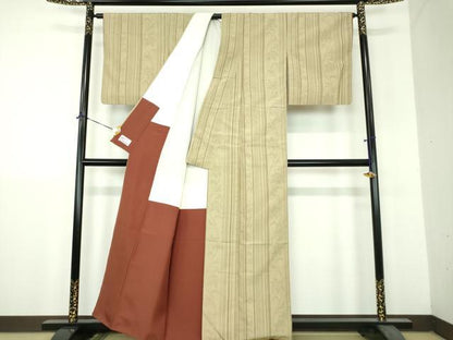 平和屋着物●結城紬　80亀甲　更紗花間道　やまと誂製　正絹　逸品　DABH9211ps