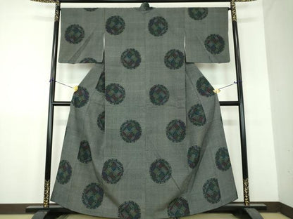 平和屋着物●本塩沢　七宝花文　正絹　逸品　DABH9213ps