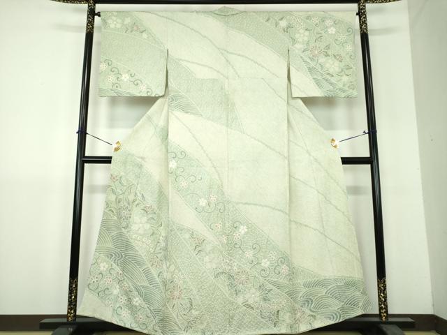 平和屋着物●名門　藤娘きぬたや・総絞り　訪問着　花唐草文　正絹　逸品　DABH9227ps