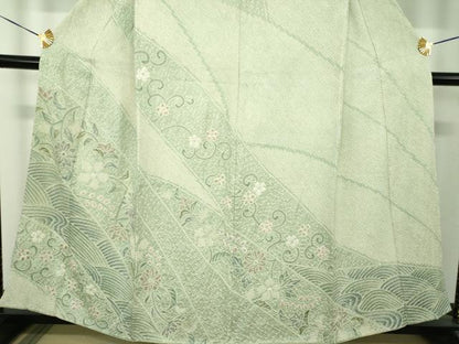 平和屋着物●名門　藤娘きぬたや・総絞り　訪問着　花唐草文　正絹　逸品　DABH9227ps