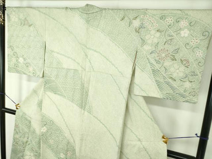 平和屋着物●名門　藤娘きぬたや・総絞り　訪問着　花唐草文　正絹　逸品　DABH9227ps