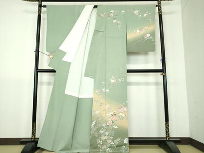平和屋着物●訪問着　友禅　枝花文　暈し染め　正絹　逸品　DABH9228ps