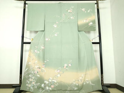 平和屋着物●訪問着　友禅　枝花文　暈し染め　正絹　逸品　DABH9228ps