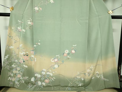平和屋着物●訪問着　友禅　枝花文　暈し染め　正絹　逸品　DABH9228ps