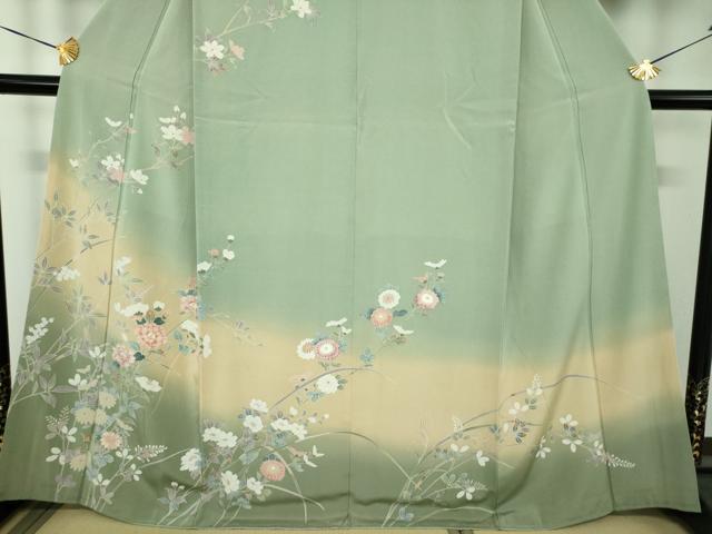 平和屋着物●訪問着　友禅　枝花文　暈し染め　正絹　逸品　DABH9228ps