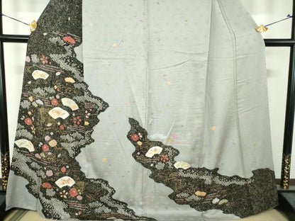 平和屋着物●訪問着　絞り　地紙花文　金彩　正絹　逸品　DABH9229ps