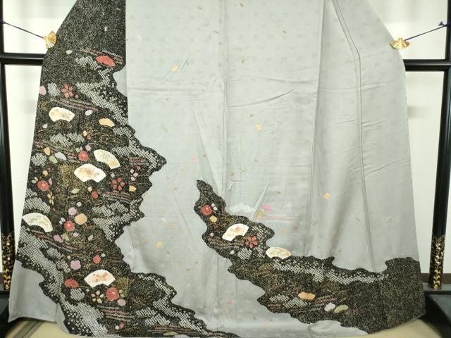 平和屋着物●訪問着　絞り　地紙花文　金彩　正絹　逸品　DABH9229ps