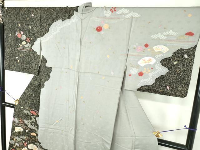 平和屋着物●訪問着　絞り　地紙花文　金彩　正絹　逸品　DABH9229ps