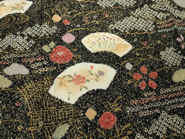 平和屋着物●訪問着　絞り　地紙花文　金彩　正絹　逸品　DABH9229ps