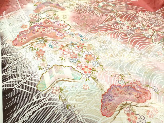 平和屋着物●豪華振袖　枝垂れ桜　流水花松文　暈し染め　金銀彩　正絹　逸品　DABH9230ps