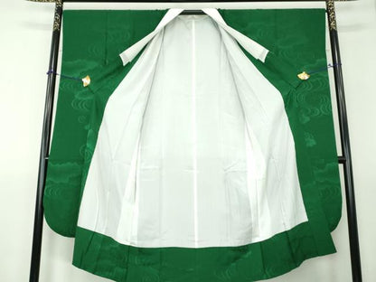 平和屋着物●振袖用長襦袢　袷　雲取り流水地紋　千歳緑色　正絹　逸品　DABH9231ps