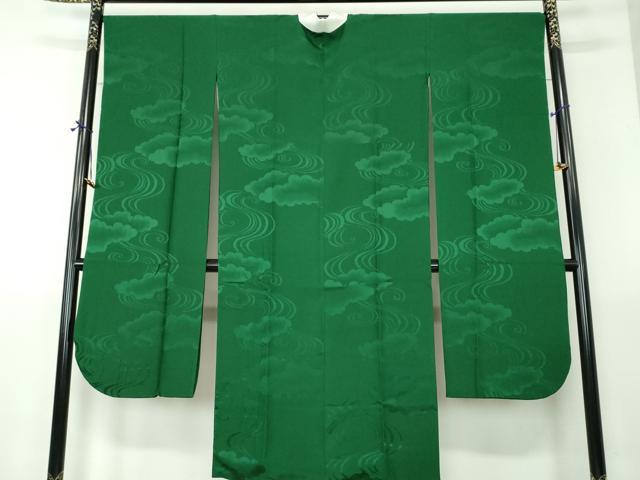 平和屋着物●振袖用長襦袢　袷　雲取り流水地紋　千歳緑色　正絹　逸品　DABH9231ps