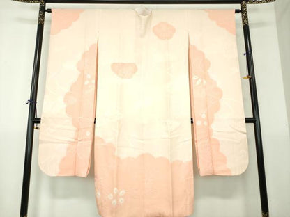 平和屋着物●振袖用長襦袢　袷　半衿刺繍　絞り　雲取り御所車花地紋　正絹　逸品　DABH9232ps