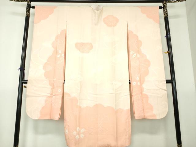 平和屋着物●振袖用長襦袢　袷　半衿刺繍　絞り　雲取り御所車花地紋　正絹　逸品　DABH9232ps