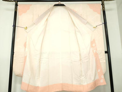 平和屋着物●振袖用長襦袢　袷　半衿刺繍　絞り　雲取り御所車花地紋　正絹　逸品　DABH9232ps