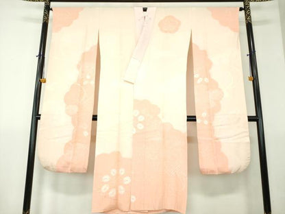 平和屋着物●振袖用長襦袢　袷　半衿刺繍　絞り　雲取り御所車花地紋　正絹　逸品　DABH9232ps