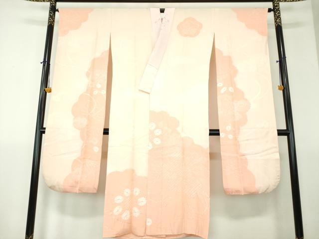 平和屋着物●振袖用長襦袢　袷　半衿刺繍　絞り　雲取り御所車花地紋　正絹　逸品　DABH9232ps