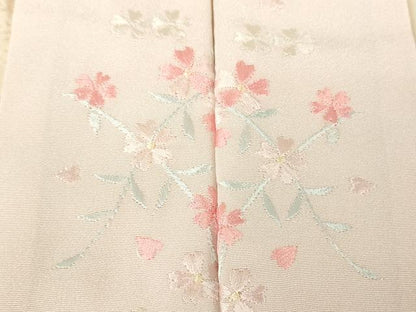 平和屋着物●振袖用長襦袢　袷　半衿刺繍　絞り　雲取り御所車花地紋　正絹　逸品　DABH9232ps